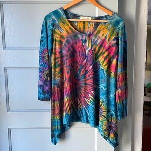 Saivana Vibrant Tie-Dye Scoop Neck Tunic - Blue, Pink, Yellow, Green, Purple
